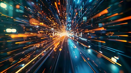  digital data flow on road in concept of program coding with graphic creating vision of fast speed transfer to show digital transformation , disruptive innovation