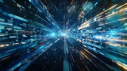  digital data flow on road in concept of program coding with graphic creating vision of fast speed transfer to show digital transformation , disruptive innovation