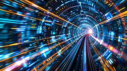  digital data flow on road in concept of program coding with graphic creating vision of fast speed transfer to show digital transformation , disruptive innovation