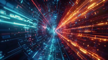  digital data flow on road in concept of program coding with graphic creating vision of fast speed transfer to show digital transformation , disruptive innovation