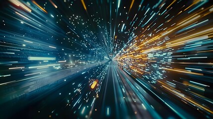  digital data flow on road in concept of program coding with graphic creating vision of fast speed transfer to show digital transformation , disruptive innovation