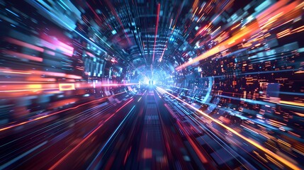  digital data flow on road in concept of program coding with graphic creating vision of fast speed transfer to show digital transformation , disruptive innovation