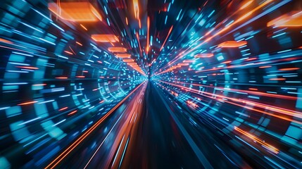  digital data flow on road in concept of program coding with graphic creating vision of fast speed transfer to show digital transformation , disruptive innovation