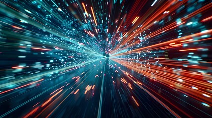  digital data flow on road in concept of program coding with graphic creating vision of fast speed transfer to show digital transformation , disruptive innovation
