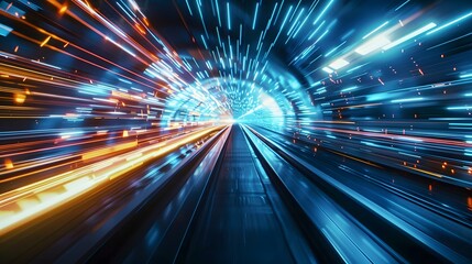  digital data flow on road in concept of program coding with graphic creating vision of fast speed transfer to show digital transformation , disruptive innovation