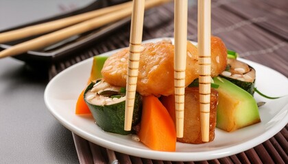 Wall Mural - Closeup of a traditional Asian dish on a plate