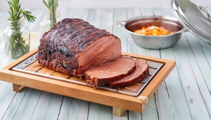 Wall Mural - Classic Texas Smoked Pork Brisket with Dark Crust - Traditional Smokey Wooden Flavors from a Homemade Grill