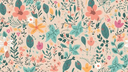 Wall Mural - retro vintage wildflower soft light floral background wallpaper pattern