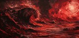 Fototapeta Natura - Waves of red crash, mirroring the intensity of period agony.
