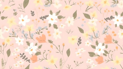 Sticker - romantic spring green soft pink light floral background wallpaper pattern