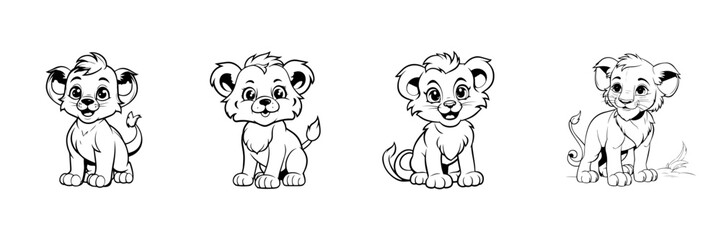 Wall Mural - Black and white sketch of baby lion