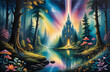 Mystical Forest Sanctuary with Glowing Castle