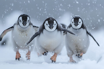 Wall Mural - penguins in the snow