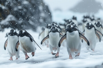 Wall Mural - penguins on the snow