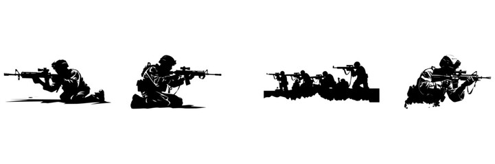 Wall Mural - Black and white silhouettes of army man 