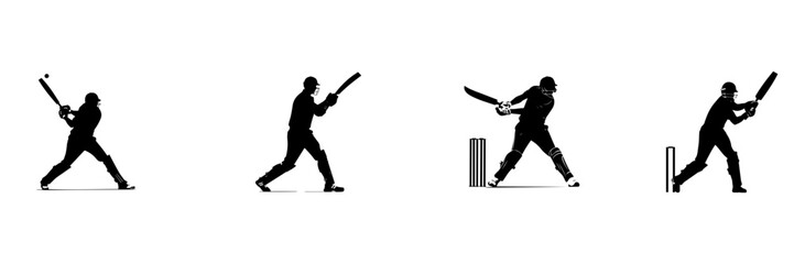 Poster - Black and white silhouettes of playing cricket 