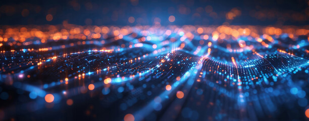 Close-up image showcasing the intricate details of fiber optic technology with glowing lights and vibrant colors.