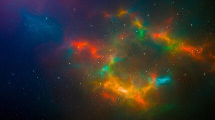 Wall Mural - space background. colorful fractal nebula with star field. digital painting