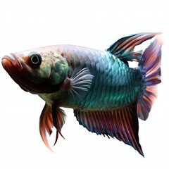 an isolated colorful fish on a white background, created with AI technology. 
