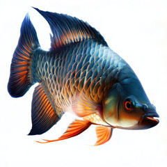 Wall Mural - an isolated colorful fish on a white background, created with AI technology. 
