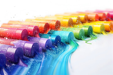 Wall Mural - Vibrant Rainbow Emerging from Colorful Pencils in 3D Render