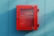 © ckybe - A vacant crimson safety container with a breakable glass for emergency situations attached to a wall - digital image.