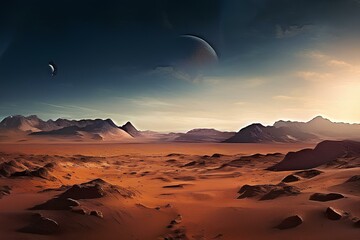 Wall Mural - Martian panoramic landscape poster with copy space.
