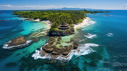 aerial view of a remote tropical island seascape background