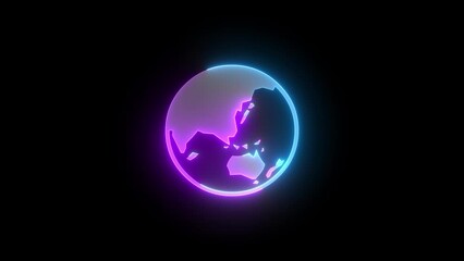 Wall Mural - Neon asia pacific icon cyan purple color glowing animated black background