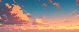 Fototapeta  - Clouds reminiscent of an anime sky, imbuing the dusk sky with a blend of orange and pink hues