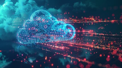 Technology networking and digital communication in business with cloud computing concept web storage for data global social media ai server online binary illustration background modern futuristic