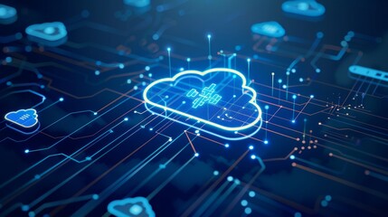 Technology networking and digital communication in business with cloud computing concept web storage for data global social media ai server online binary illustration background modern futuristic