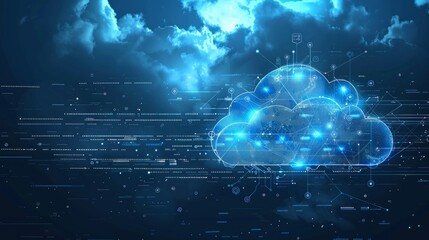 Technology networking and digital communication in business with cloud computing concept web storage for data global social media ai server online binary illustration background modern futuristic