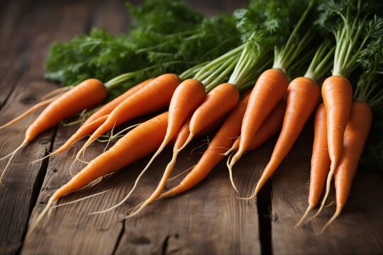 'fresh carrots wooden background carrot diet farm agriculture bunch closeup crunchy food garden heal
