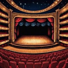 Wall Mural - Theater stage with red curtains and spotlights. AI generated
