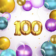 Elegant Greeting celebration one hundred years birthday. Anniversary number 100 foil gold balloon.