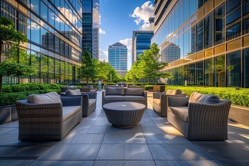 elegant outdoor seating area in a business district's courtyard