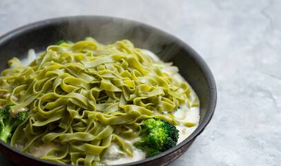 Wall Mural - Spinach Cream Pasta in Iron Pan	