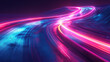 © 沈军 贡 - A very rich and colorful abstract road background, with dark blue and purple styles, futuristic minimalism, neon lights, and smooth curved lines
