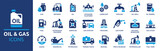 Fototapeta  - Oil and Gas icon set. Containing fuel, refinery, petroleum, oil well, gas pump, offshore platform, lubricant, oil barrel and more. Solid vector icons collection.