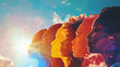 © john - a collage of different races standing together under a blue sky and beautiful sun