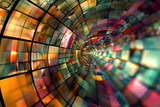 Fototapeta  - Abstract colorful mosaic square glasses in kaleidoscopic effect, curvy and wavy distortion perspective