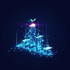 Wall Mural - Glowing graph. Abstract background with futuristic technology and digital data communication.technology concept.
