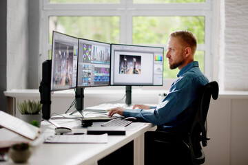 Fototapete - Video Editor Using Software For Edit