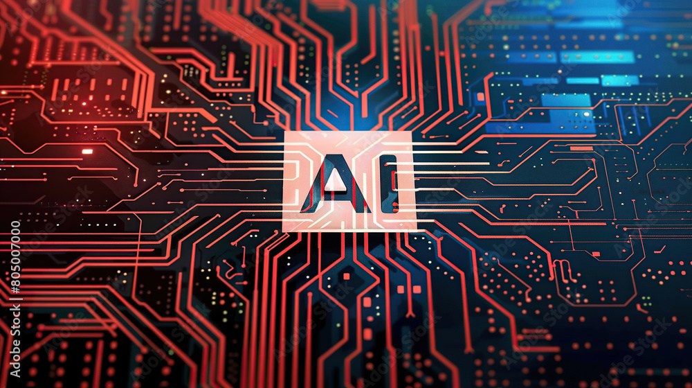 Artificial intelligence chip concept attached to digital circuit board ...