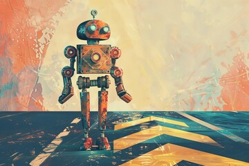 A robot at a crossroads, symbolizing ethical concerns in AI development