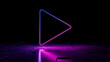 © RocknRoller Studios - Pink and Blue Media Technology Concept with play symbol as a neon light. Vibrant colored icon, on a black background with high tech floor. 3D Render