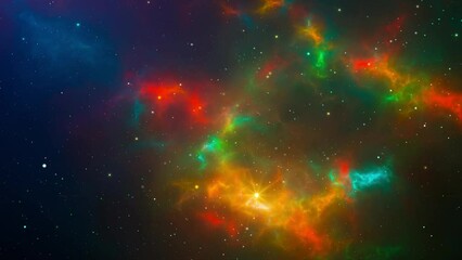 Wall Mural - space background. flying through colorful fractal nebula with star field. digital abstract animation