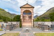 View of the cemetery chapel in Moghegno, hamlet of Maggia in the Canton of Ticino, Switzerland