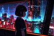 夜の都市とダークな女の子,Generative AI AI画像